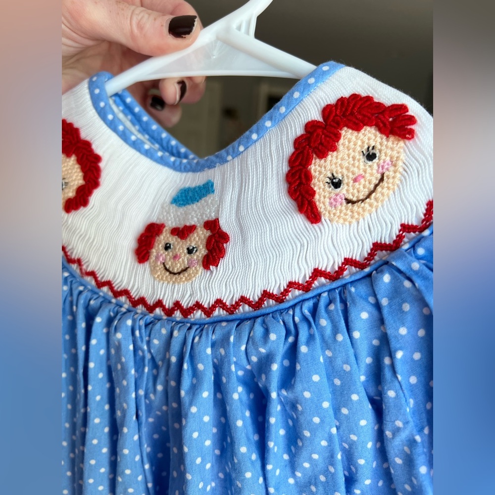 Raggedy Ann And Andy Smocked Dress Size 2T By Dibble Dabble - Picture 4 of 8